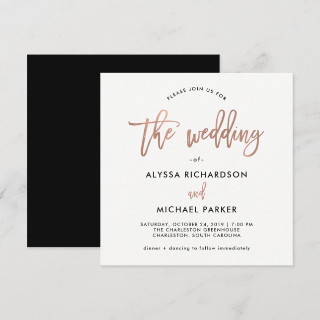 Modern Script | Rose Gold Wedding Invitation (Front/Back)