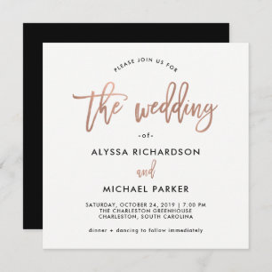 Modern Script   Rose Gold Wedding Invitation