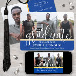 Modern Script Royal Blue & Gold 4 Photo Graduation Announcement<br><div class="desc">Share the joy of a high school or college graduation with custom 4 photo collage royal blue and gold announcements. The pictures and all wording on this template are simple to personalize with any details of your choice, such as party invitation info, parents' names, special honours, degree title, favourite inspirational...</div>