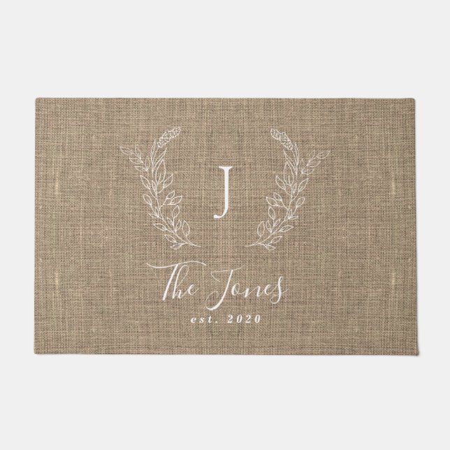 Modern script rustic family custom monogrammed doormat (Front)
