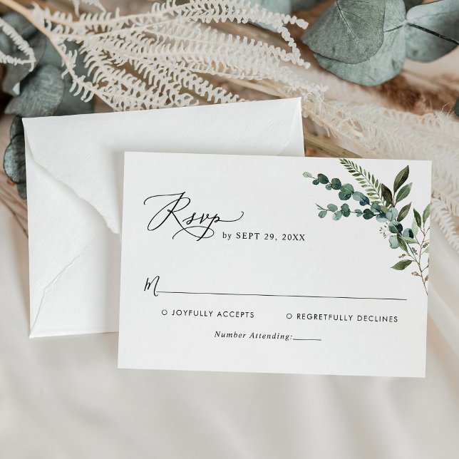 Modern Script Rustic Greenery Wedding RSVP Card (Creator Uploaded)