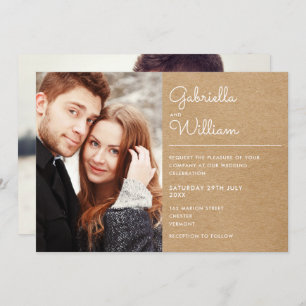 Modern Script Rustic Kraft 2 Photo Wedding Invitation