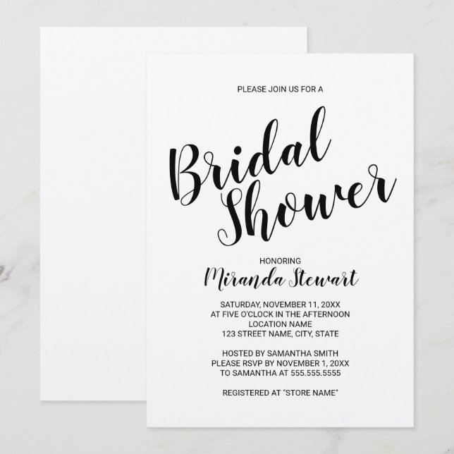 Modern Script Rustic Kraft Paper Bridal Shower Invitation (Front/Back)