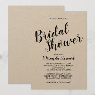 Modern Script Rustic Kraft Paper Bridal Shower Invitation