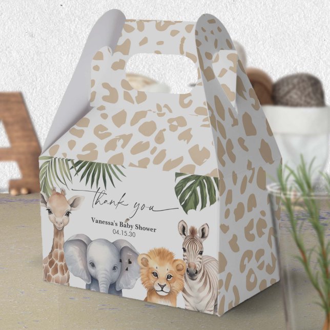 Modern Script Safari Animals Baby Boy Shower Favor Box (Safari Animal, Baby BOy Shower Favor box.)