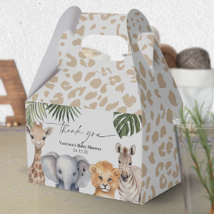 Modern Script Safari Animals Baby Boy Shower Favor Box