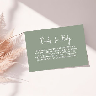 Modern Script Sage Gree Baby Shower Book Request Enclosure Card
