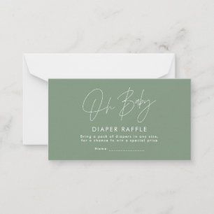 modern script sage green baby shower diaper raffle card