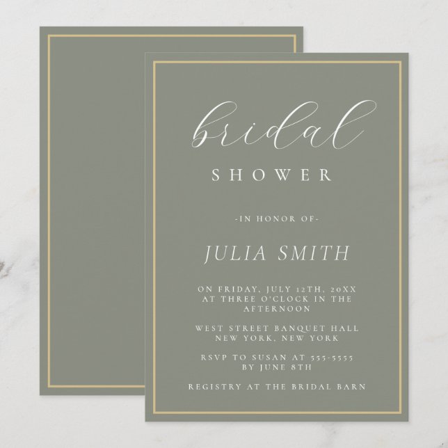 Modern Script Sage Green Bridal Shower Invitation (Front/Back)