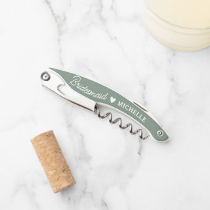 Modern Script Sage Green Bridesmaid Proposal Gift  Corkscrew