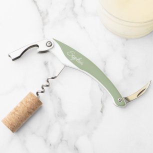 Modern Script Sage Green Bridesmaid Proposal Gift Corkscrew