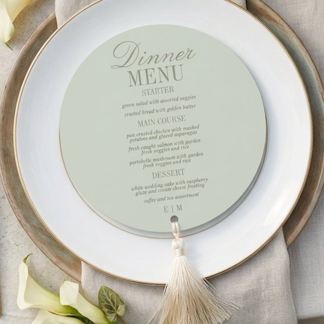 Modern Script Sage Green Formal Wedding Menu (Modern Script Sage Green Formal Wedding Menu)