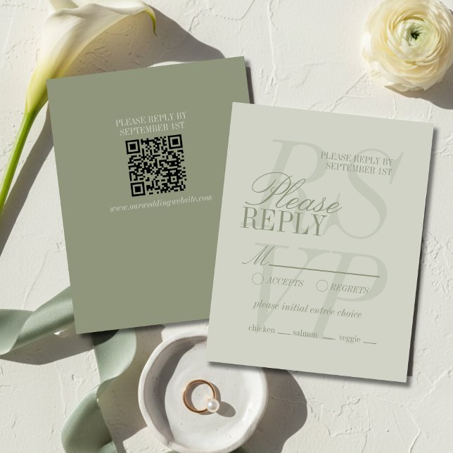 Modern Script Sage Green Formal Wedding  RSVP Card (Modern Script Sage Green Formal Wedding RSVP Card
)