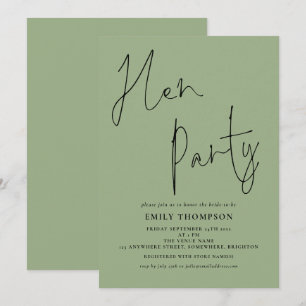 Modern Script Sage Green Hen Party Invitation