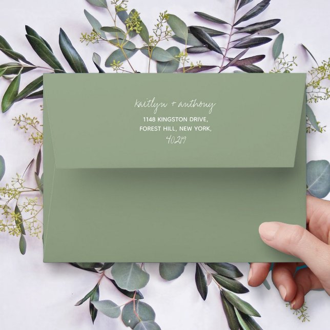 Modern Script Sage Green Minimalistic Wedding Envelope (Creator Uploaded)