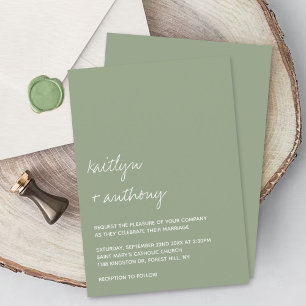 Modern Script Sage Green Minimalistic Wedding Invitation