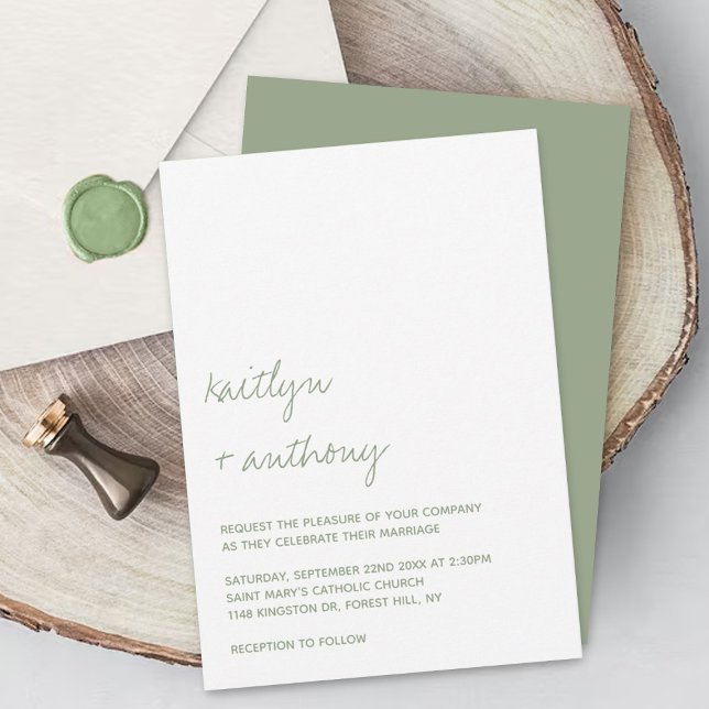 Modern Script Sage Green Minimalistic Wedding Invitation (Creator Uploaded)