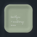 Modern Script Sage Green Minimalistic Wedding Paper Plate<br><div class="desc">Celebrate in style with these modern and very trendy wedding paper plates. This design is easy to personalize with your own wording and your guests will be thrilled when they see these fabulous party paper plates. Matching items can be found in the collection.</div>