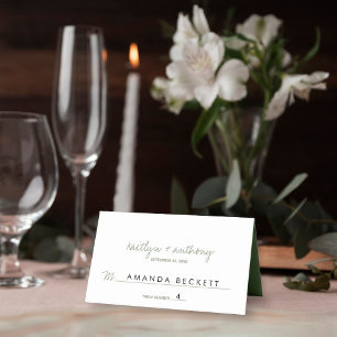 Modern Script Sage Green Minimalistic Wedding Place Card