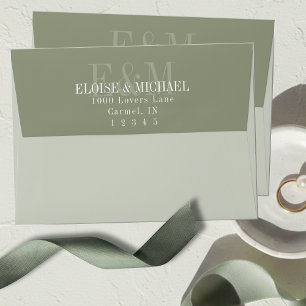 Modern Script Sage Green Monogram Wedding Envelope