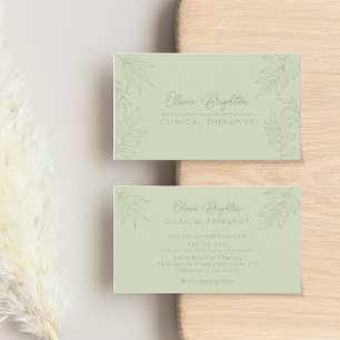 Modern Script Sage Green Therapist Business Card