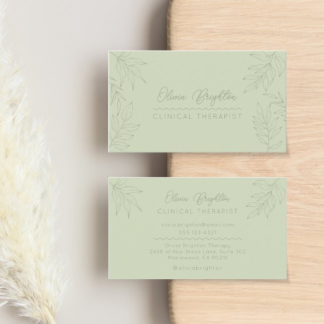 Modern Script Sage Green Therapist Business Card (Creator Uploaded)