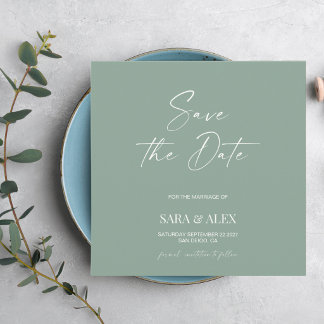 Modern script sage green typography wedding save 