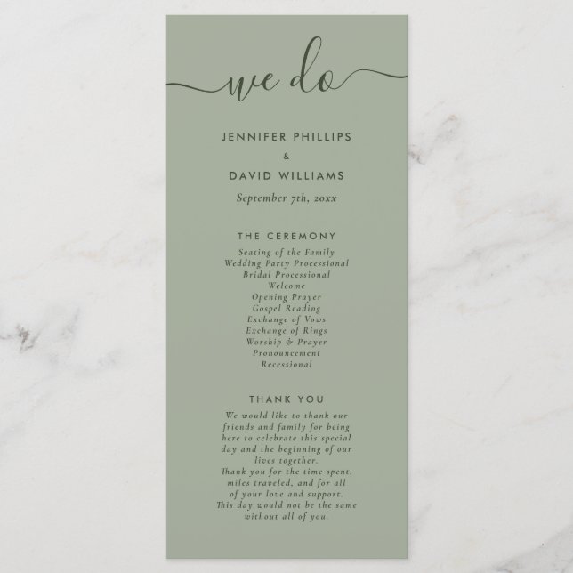Modern Script Sage Green We Do Wedding Program (Front)