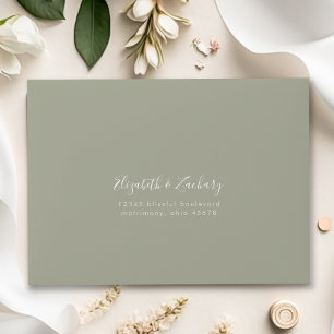 Modern Script Sage Green Wedding RSVP Return Envelope