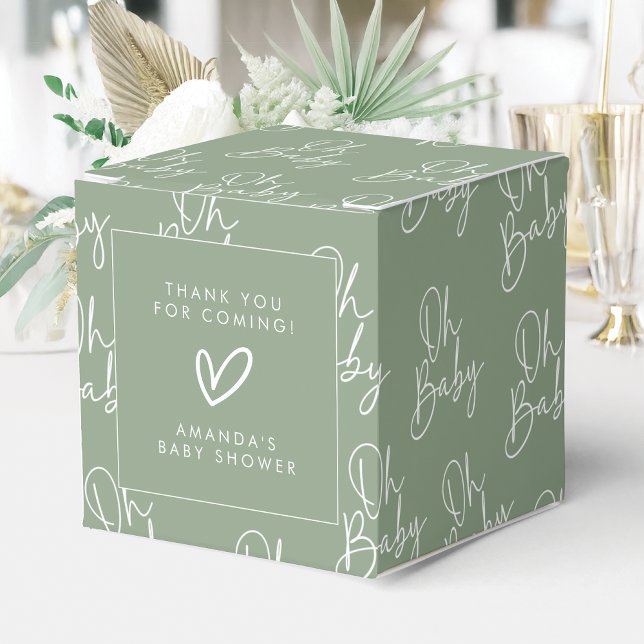 Modern Script Sage Oh Baby Simple Baby Shower Favor Box (Creator Uploaded)