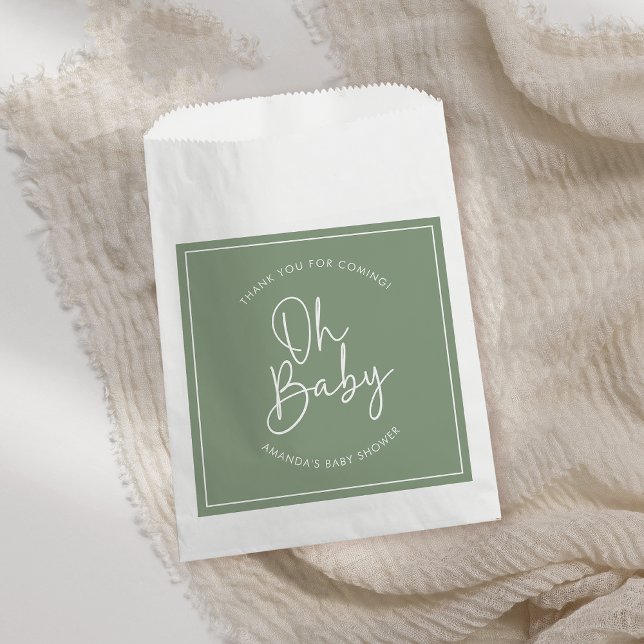 Modern Script Sage Oh Baby Simple Baby Shower Favour Bag (Creator Uploaded)