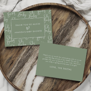 Modern Script Sage Oh Baby Simple Baby Shower Flat Thank You Card