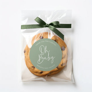 Modern Script Sage Oh Baby Simple Shower Favour Classic Round Sticker