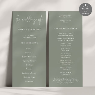 Modern Script Sage Wedding Program