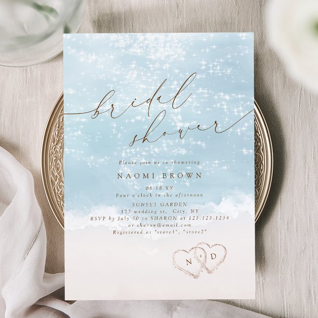 Modern Script Sand Hearts Beach Bridal Shower  Invitation (Modern Script Sand Hearts Beach Bridal Shower Invitation)