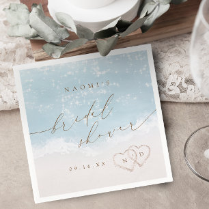 Modern Script Sand Hearts Beach Bridal Shower Napkin