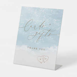 Modern Script Sand Hearts Beach Cards And Gifts Pedestal Sign