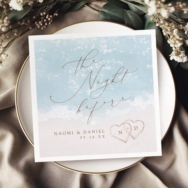 Modern Script Sand Hearts Beach Rehearsal Dinner Napkin (Modern Script Sand Hearts Beach Rehearsal Dinner Napkins)