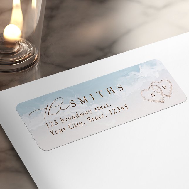 Modern Script Sand Hearts Beach Return Address (Modern Script Sand Hearts Beach Return Address Label)