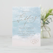 Modern Script Sand Hearts Beach Wedding All In One