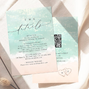 Modern Script Sand Hearts Beach Wedding Details Enclosure Card