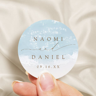 Modern Script Sand Hearts Beach Wedding Favours Classic Round Sticker