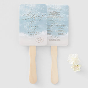 Modern Script Sand Hearts Beach Wedding Program Hand Fan