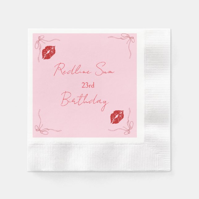 Modern Script Sassy  Pink  Bow Birthday Welcome Napkin (Front)