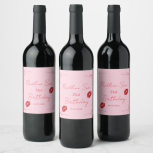Modern Script Sassy Pink Bow Birthday Welcome Wine Label