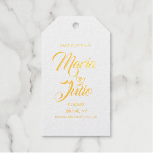 Modern Script Save Our Date Double Hearts Gift Tags