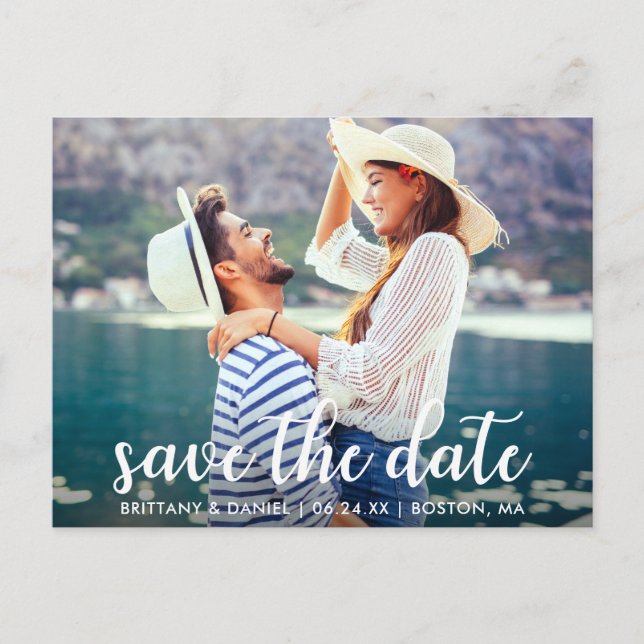 Modern Script | Save The Date Announcement Photo Postcard (Front)