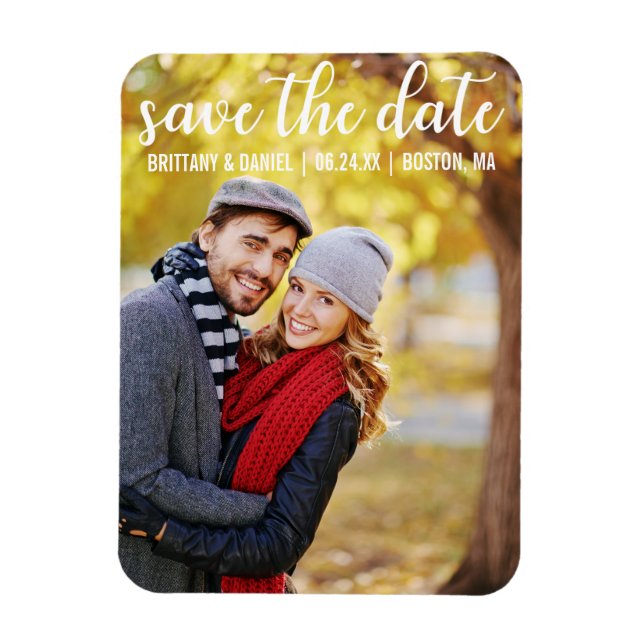 Modern Script | Save The Date Couple Photo Magnet (Vertical)