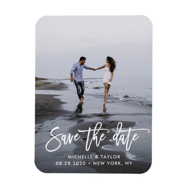 Modern Script Save the Date Photo Magnet (Vertical)