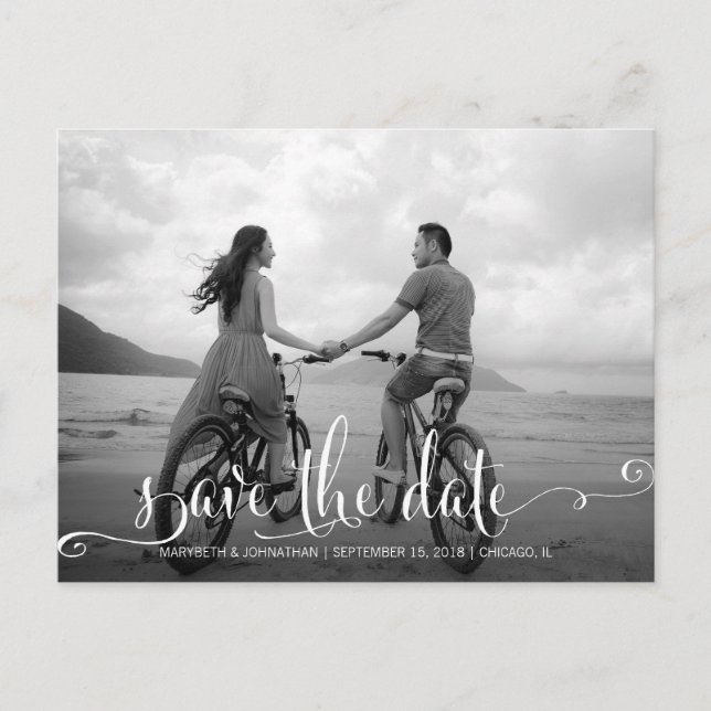 Modern Script Save The Date Photo Postcard (Front)